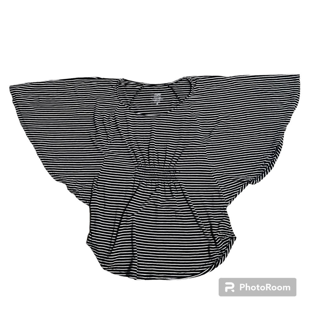 Mossimo black white horizontal striped butterfly sleeves tapered waist blouse S.